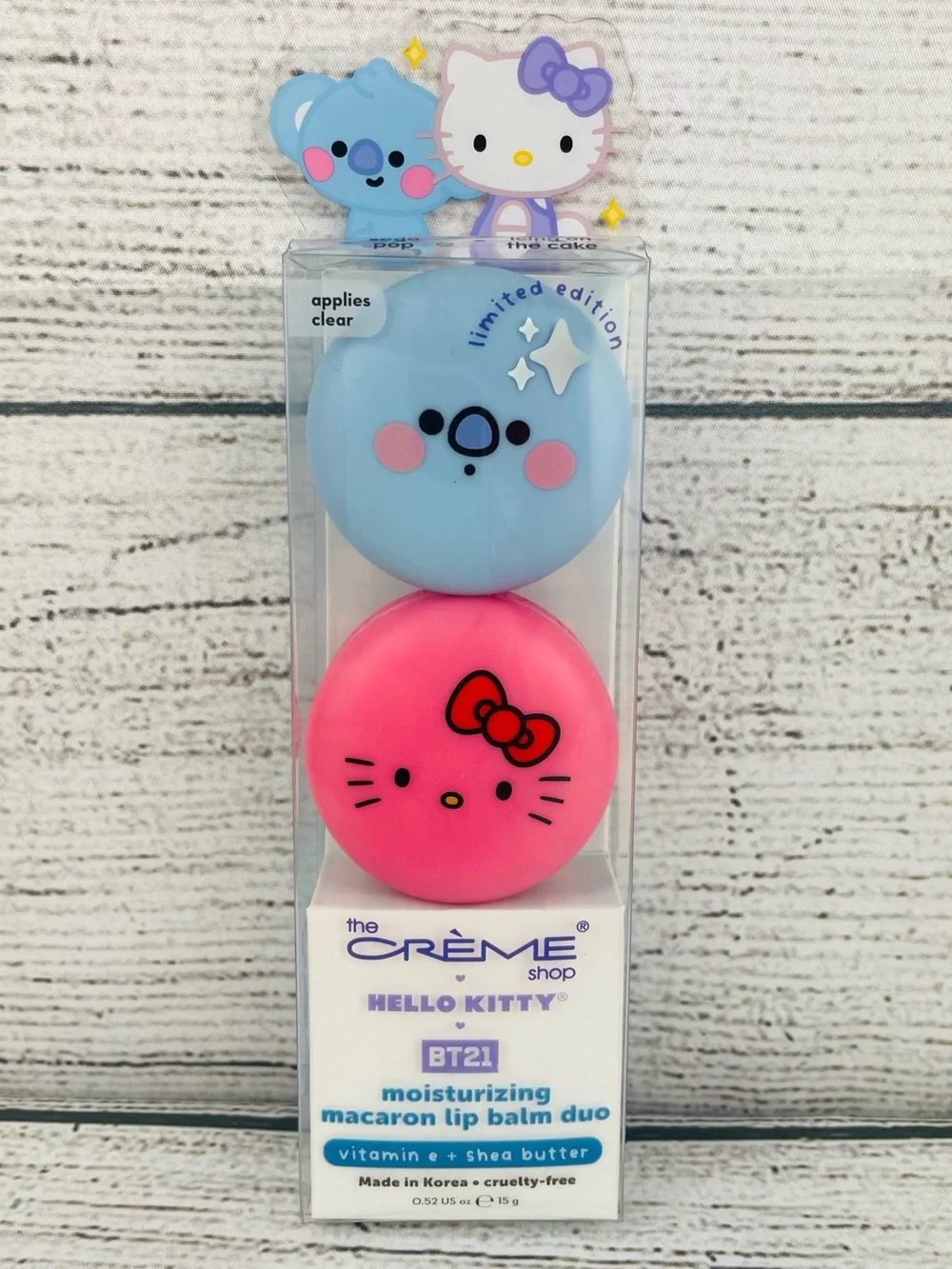 The Crème Shop Hello Kitty Macaron Lip Balm Duo Soda Pop Cake Icing Flavors NEW